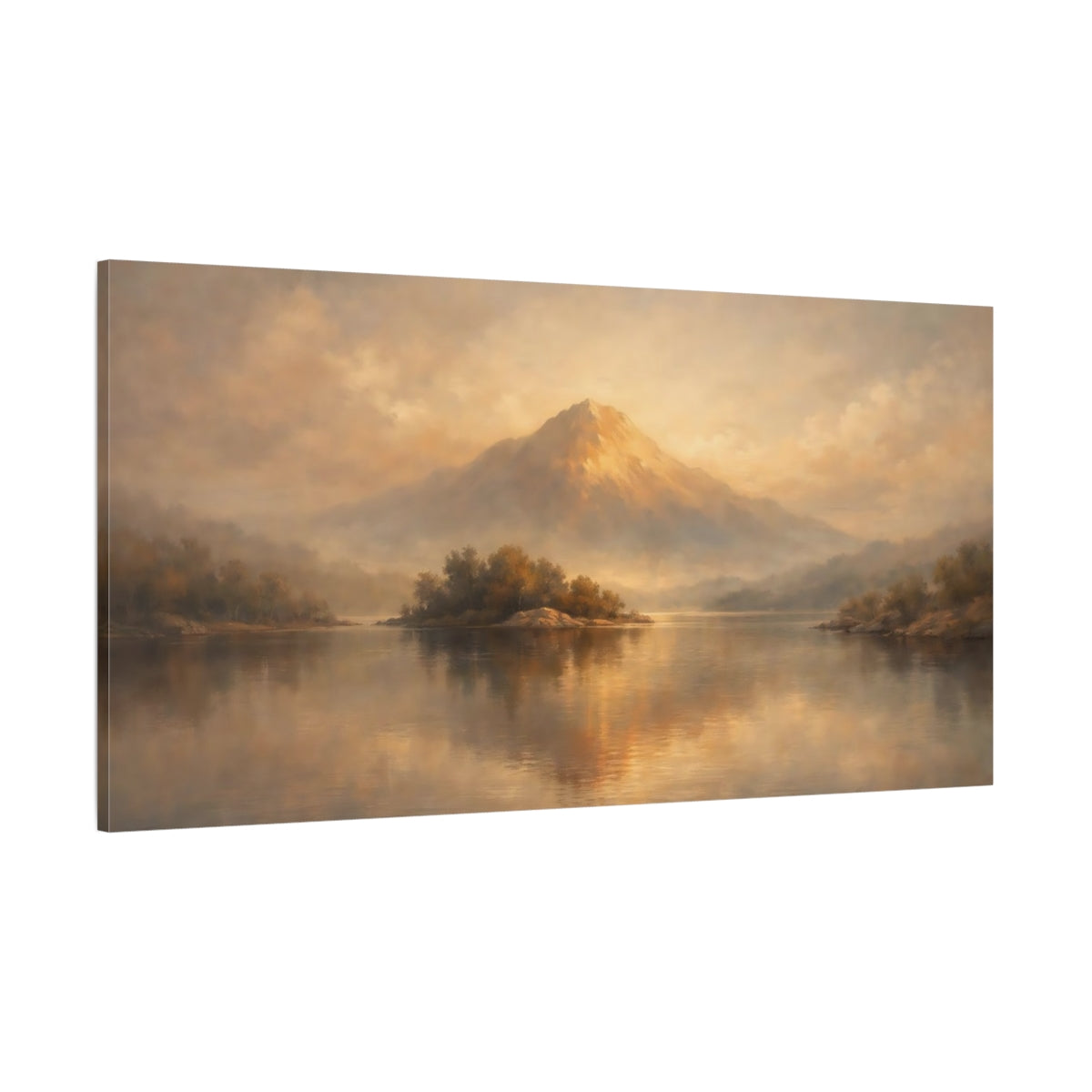 Main Mockup. Nature Mountain Lake Golden Lake Mountain shown as stretched canvas wall art