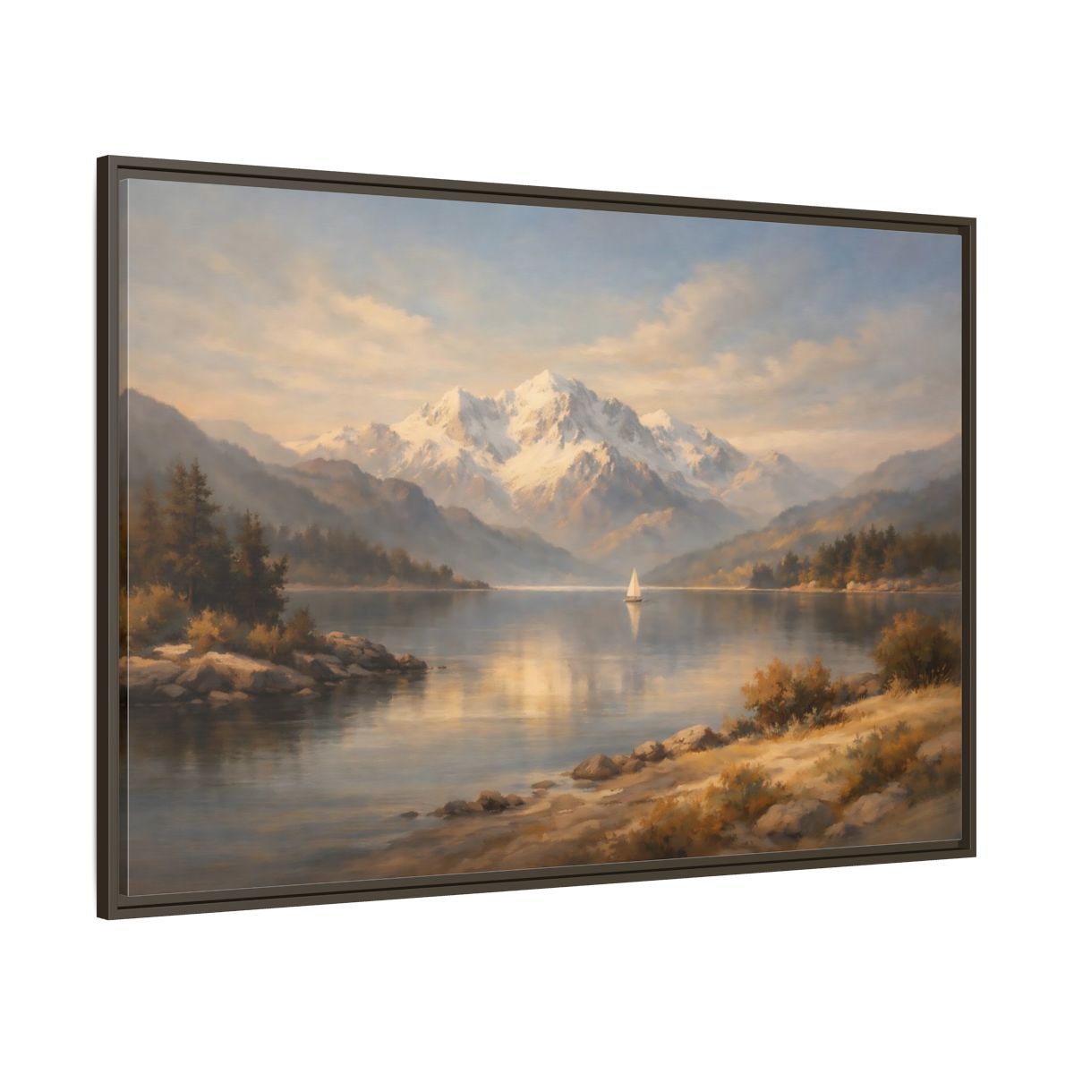 Main Mockup. Nature Mountain Lake Golden Lake Mountains shown as stretched canvas wall art