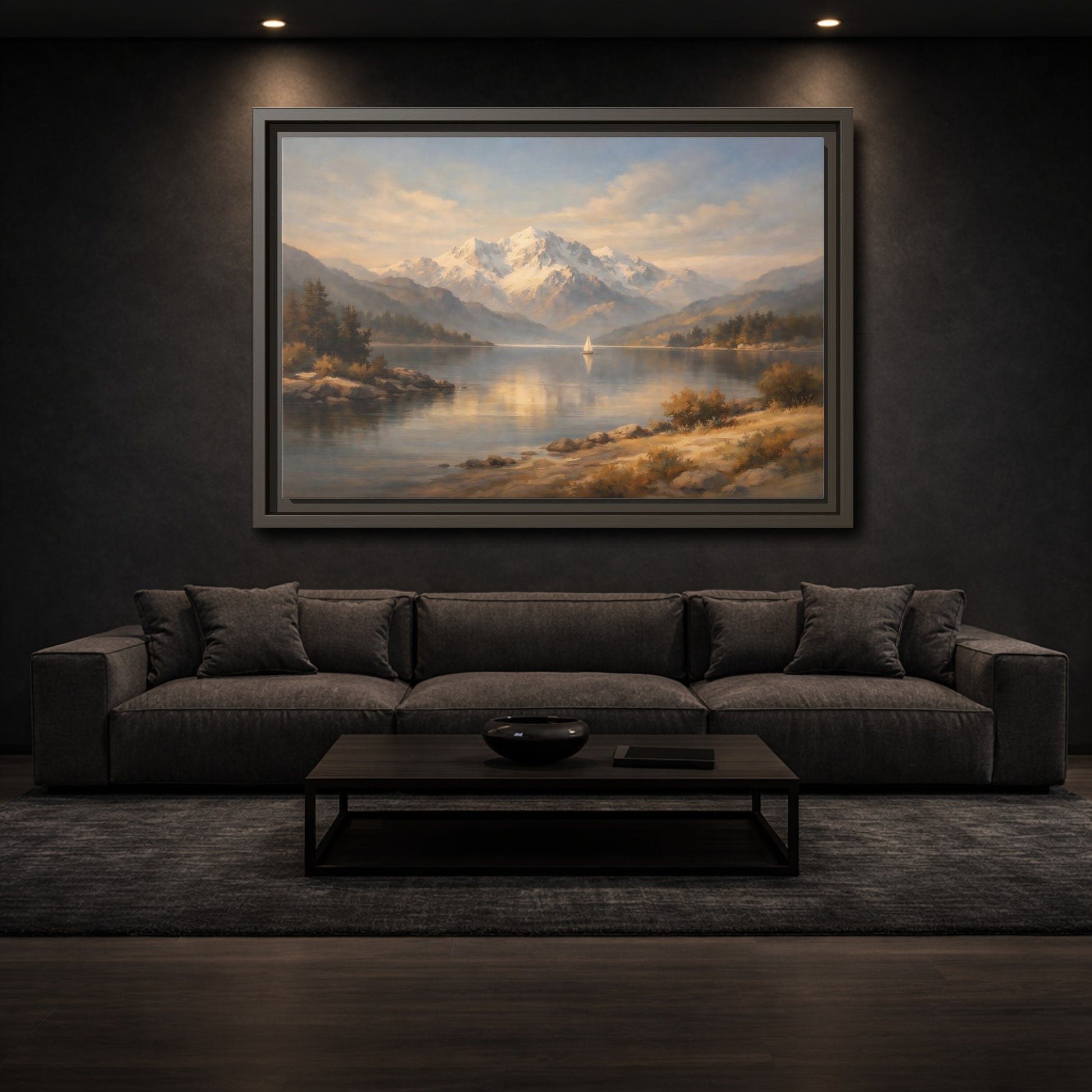 Mockup 2. Nature Mountain Lake Golden Lake Mountains shown as stretched canvas wall art