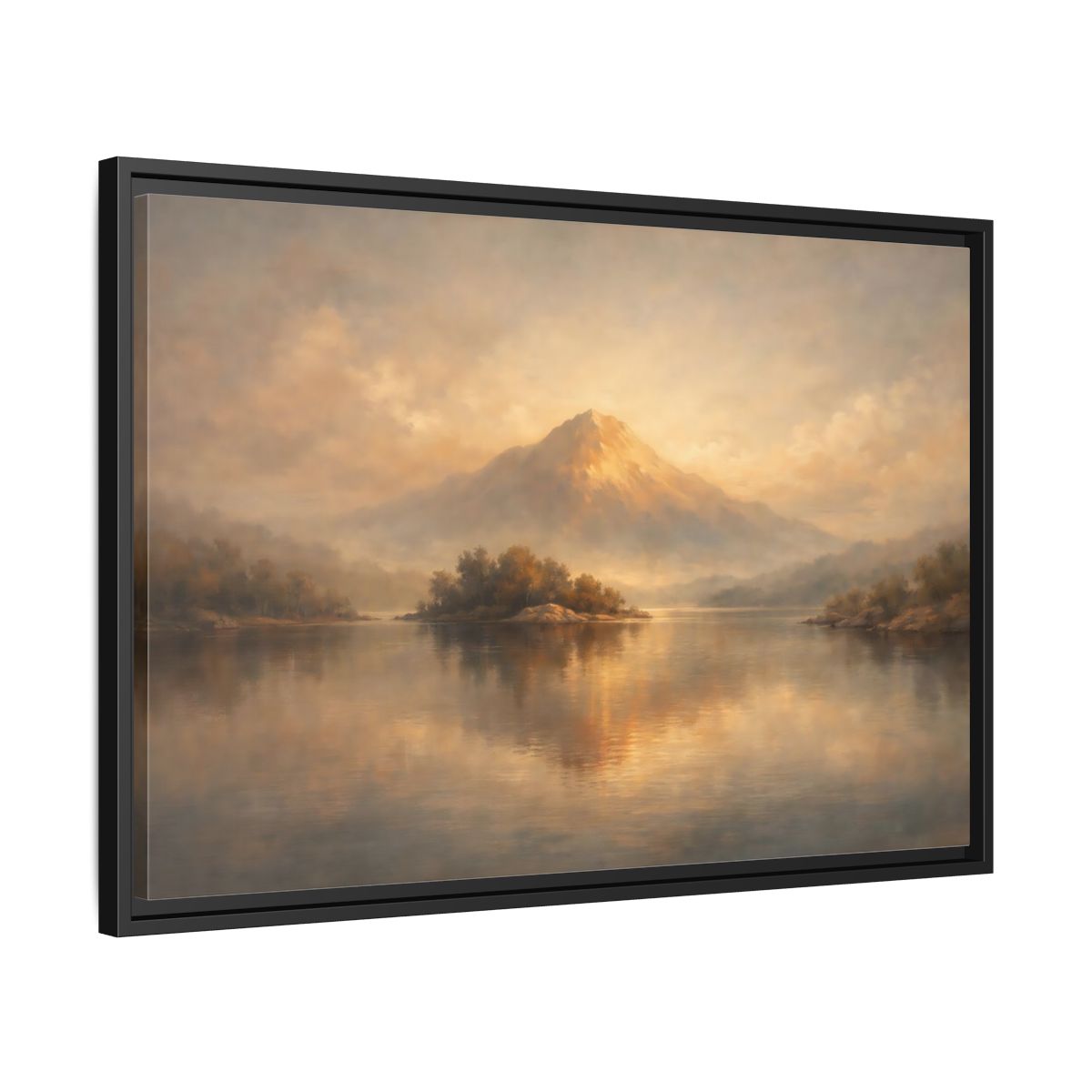 Side Mockup 14. Nature Mountain Lake Golden Mountain Landscape shown as stretched canvas wall art