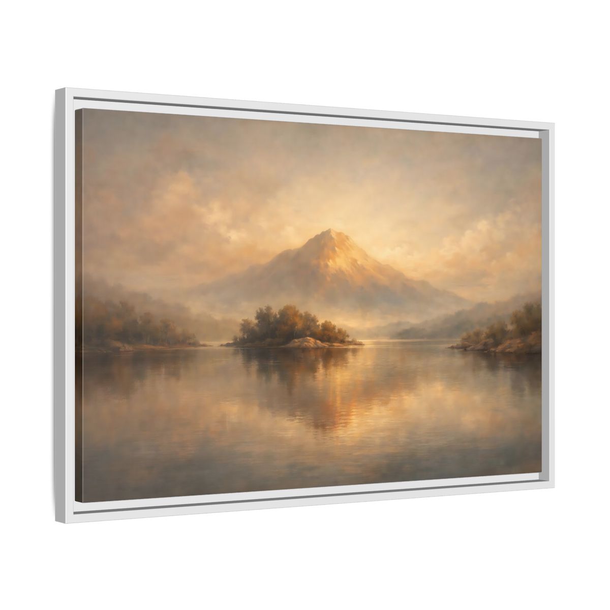 Side Mockup 10. Nature Mountain Lake Golden Mountain Landscape shown as stretched canvas wall art