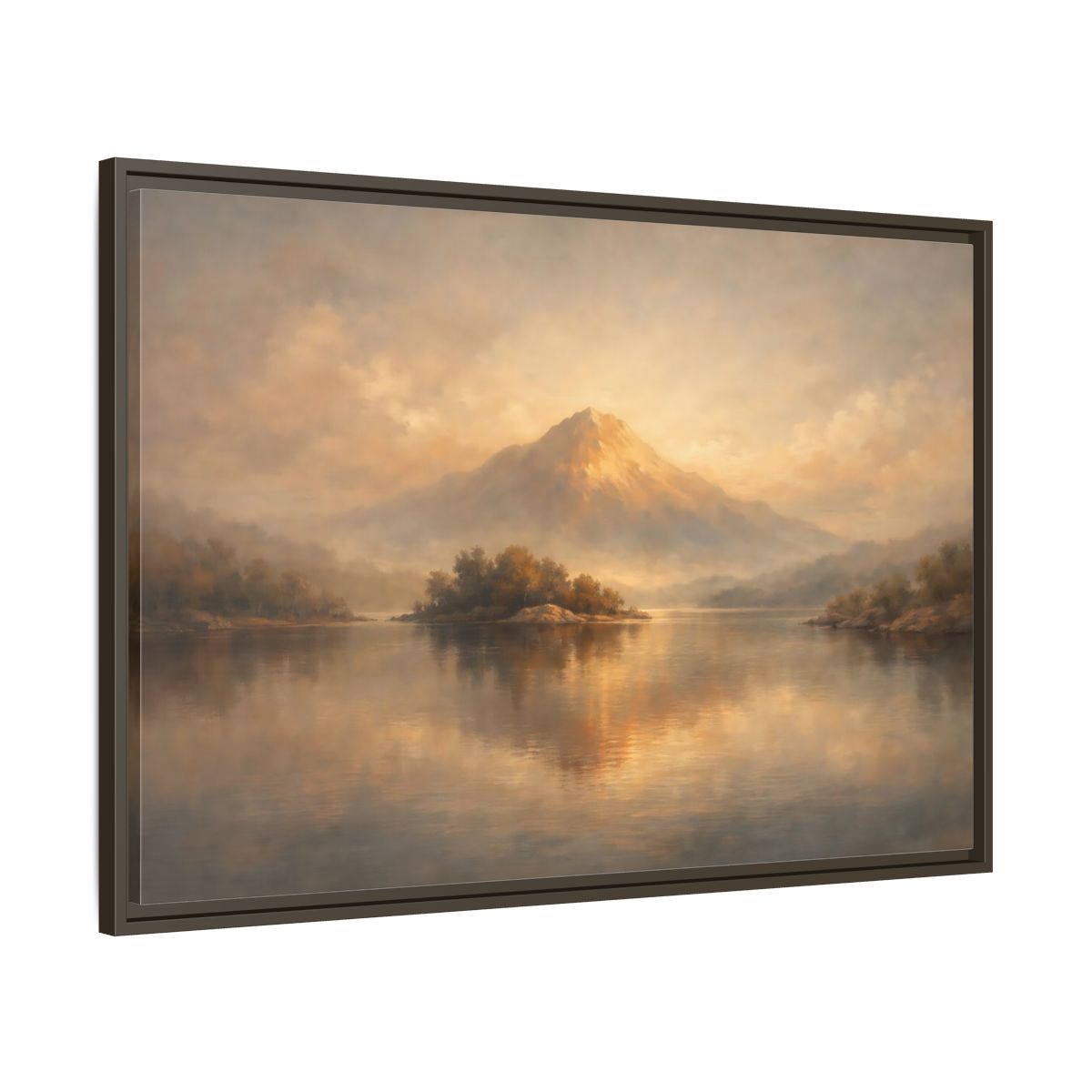 Side Mockup 9. Nature Mountain Lake Golden Mountain Landscape shown as stretched canvas wall art
