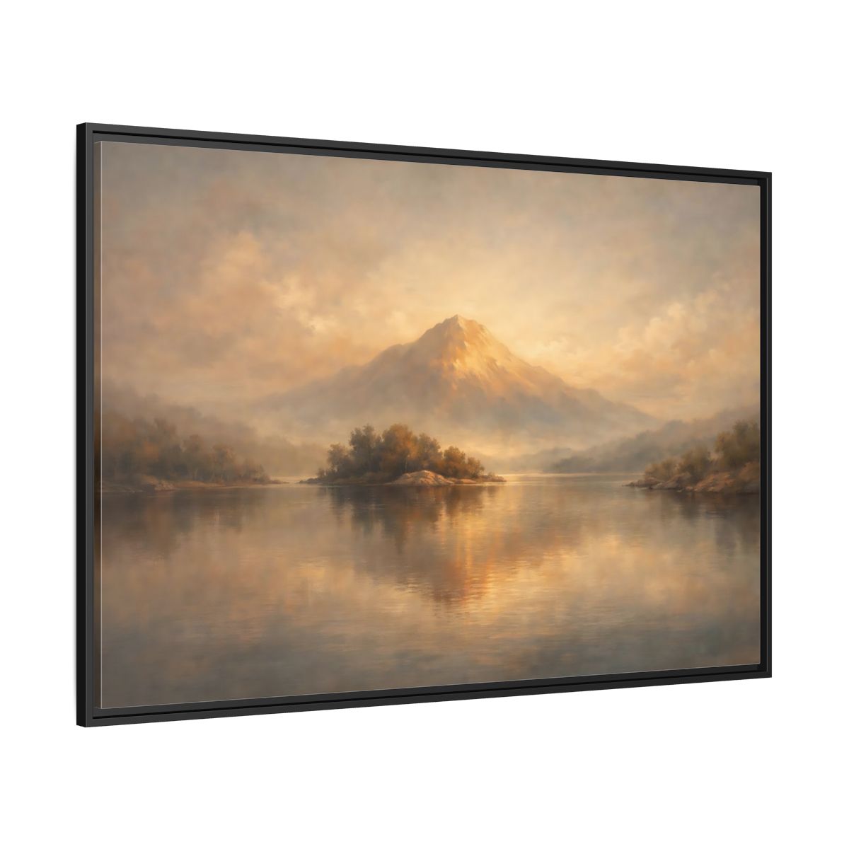 Side Mockup 12. Nature Mountain Lake Golden Mountain Landscape shown as stretched canvas wall art