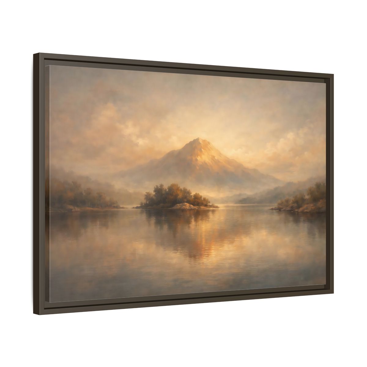 Side Mockup 11. Nature Mountain Lake Golden Mountain Landscape shown as stretched canvas wall art