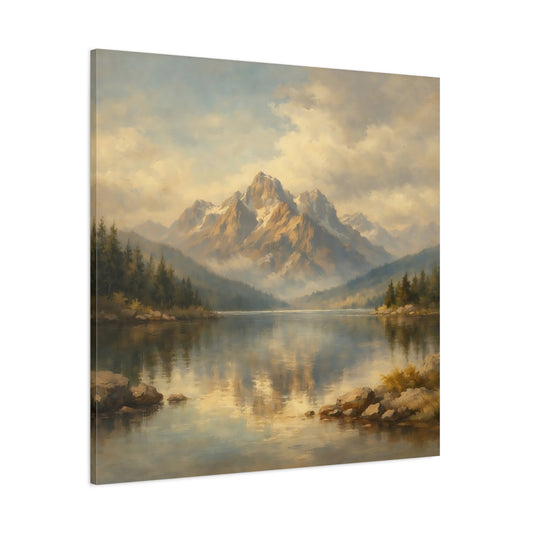 Main Mockup. Nature Mountain Lake Golden Mountain Lake shown as stretched canvas wall art