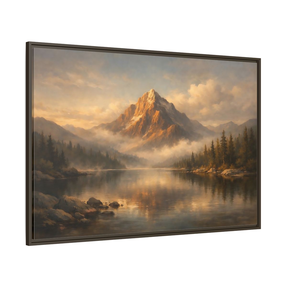 Main Mockup. Nature Mountain Lake Golden Mountain Lake shown as stretched canvas wall art