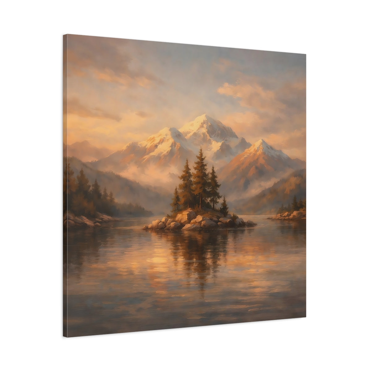 Main Mockup. Nature Mountain Lake Golden Mountain Lake shown as stretched canvas wall art