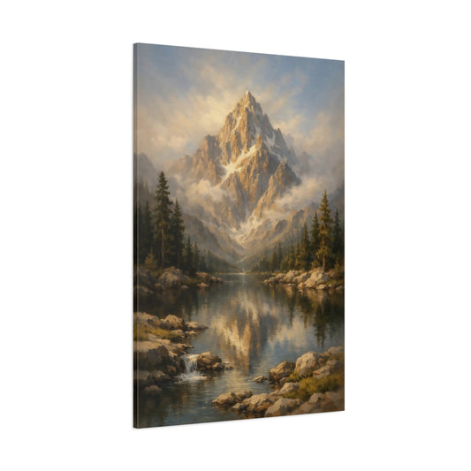 Main Mockup. Nature Mountain Lake Golden Mountain Lake shown as stretched canvas wall art