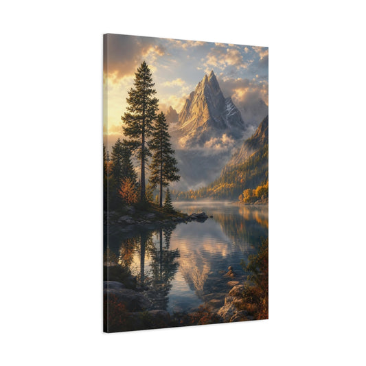 Main Mockup. Nature Mountain Lake Golden Mountain Lake shown as stretched canvas wall art