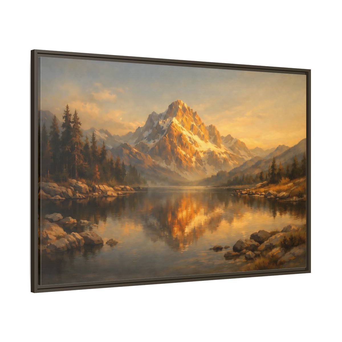 Main Mockup. Nature Mountain Lake Golden Mountain Lake shown as stretched canvas wall art