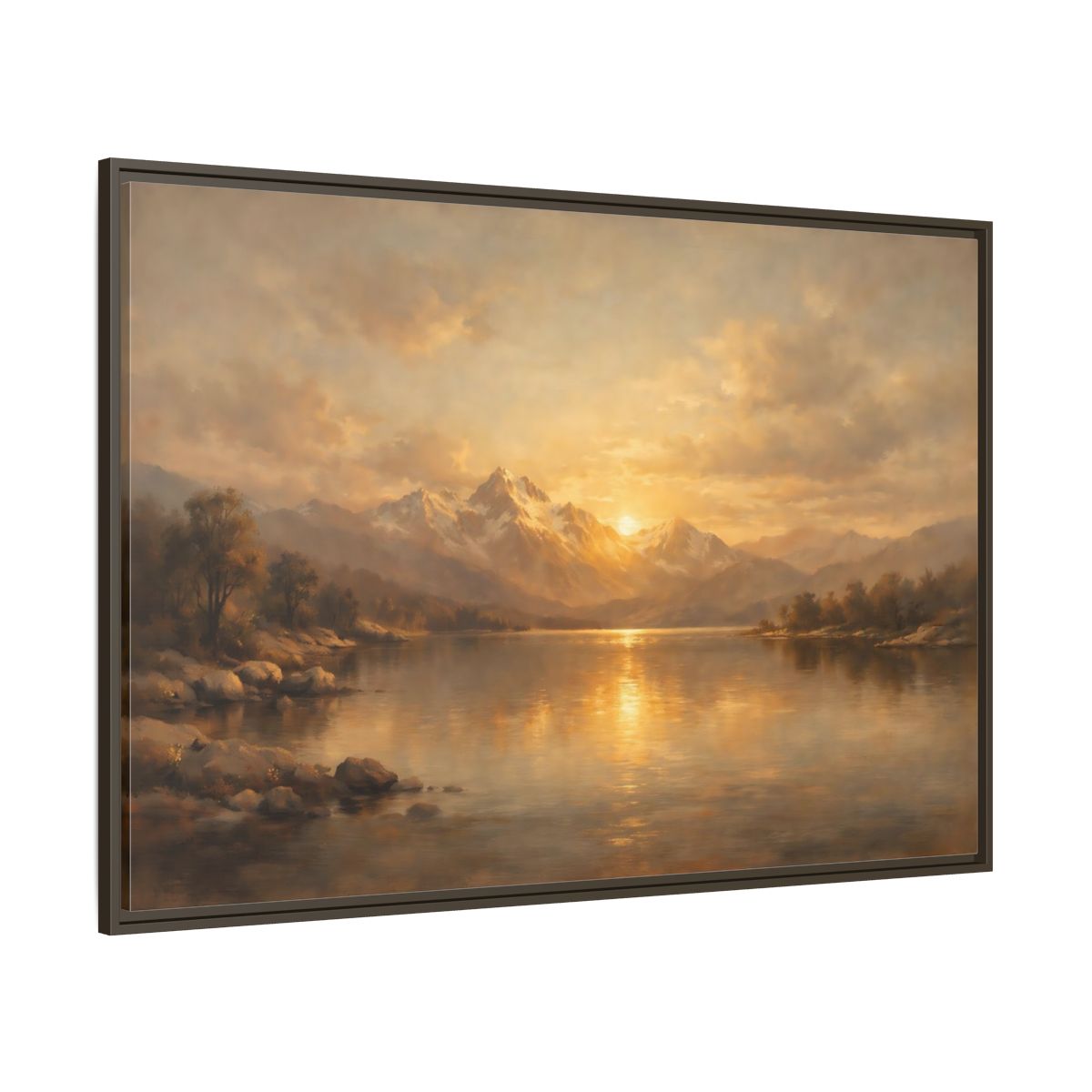 Main Mockup. Nature Mountain Lake Golden Mountain Lake shown as stretched canvas wall art