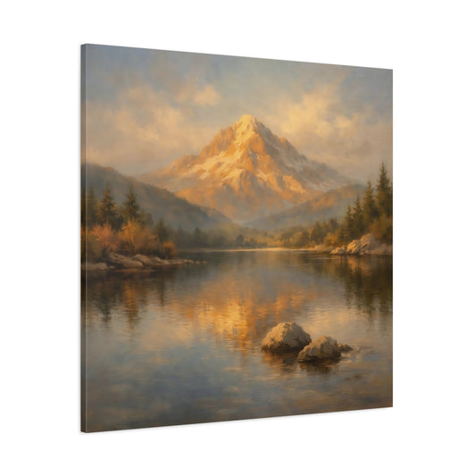 Main Mockup. Nature Mountain Lake Golden Mountain Lake shown as stretched canvas wall art