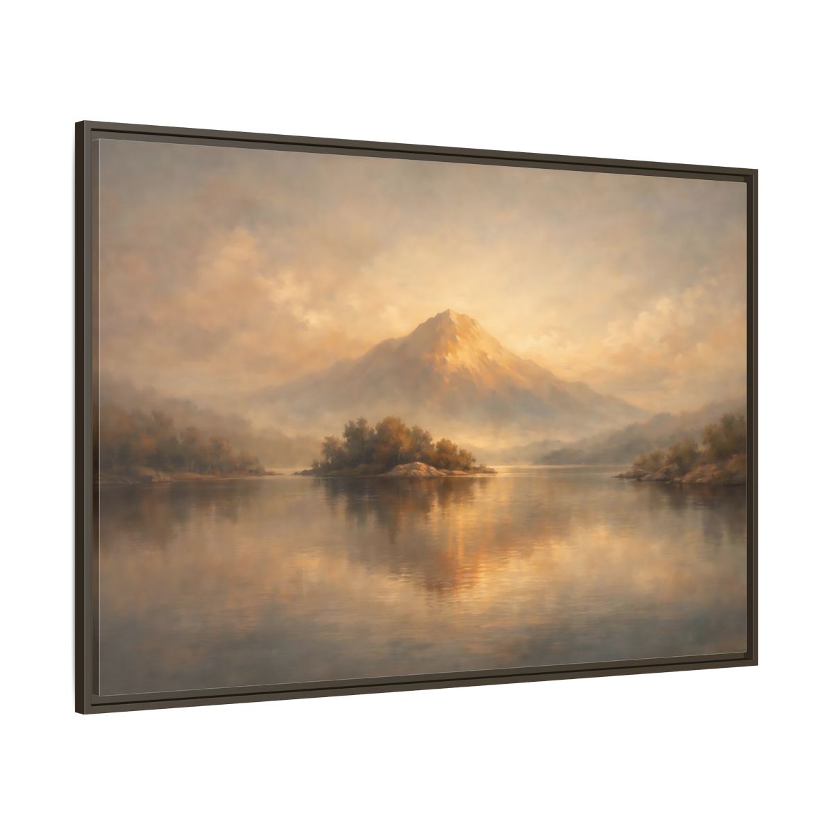 Main Mockup. Nature Mountain Lake Golden Mountain Landscape shown as stretched canvas wall art