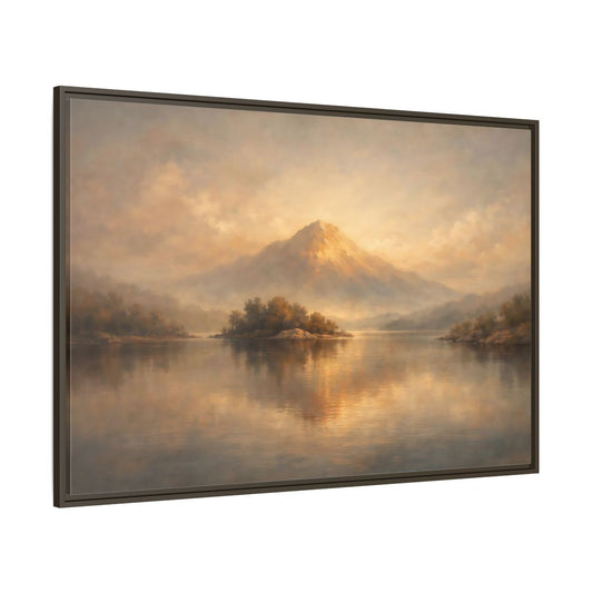 Main Mockup. Nature Mountain Lake Golden Mountain Landscape shown as stretched canvas wall art