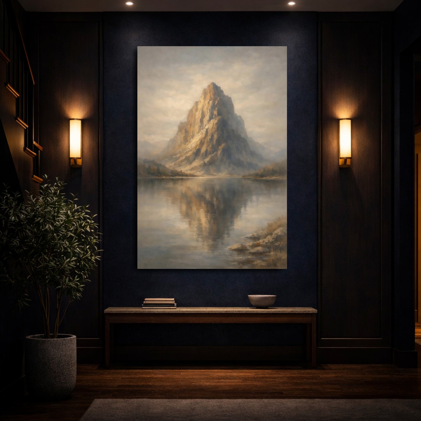 Mockup 3. Nature Mountain Lake Golden Mountain shown as stretched canvas wall art