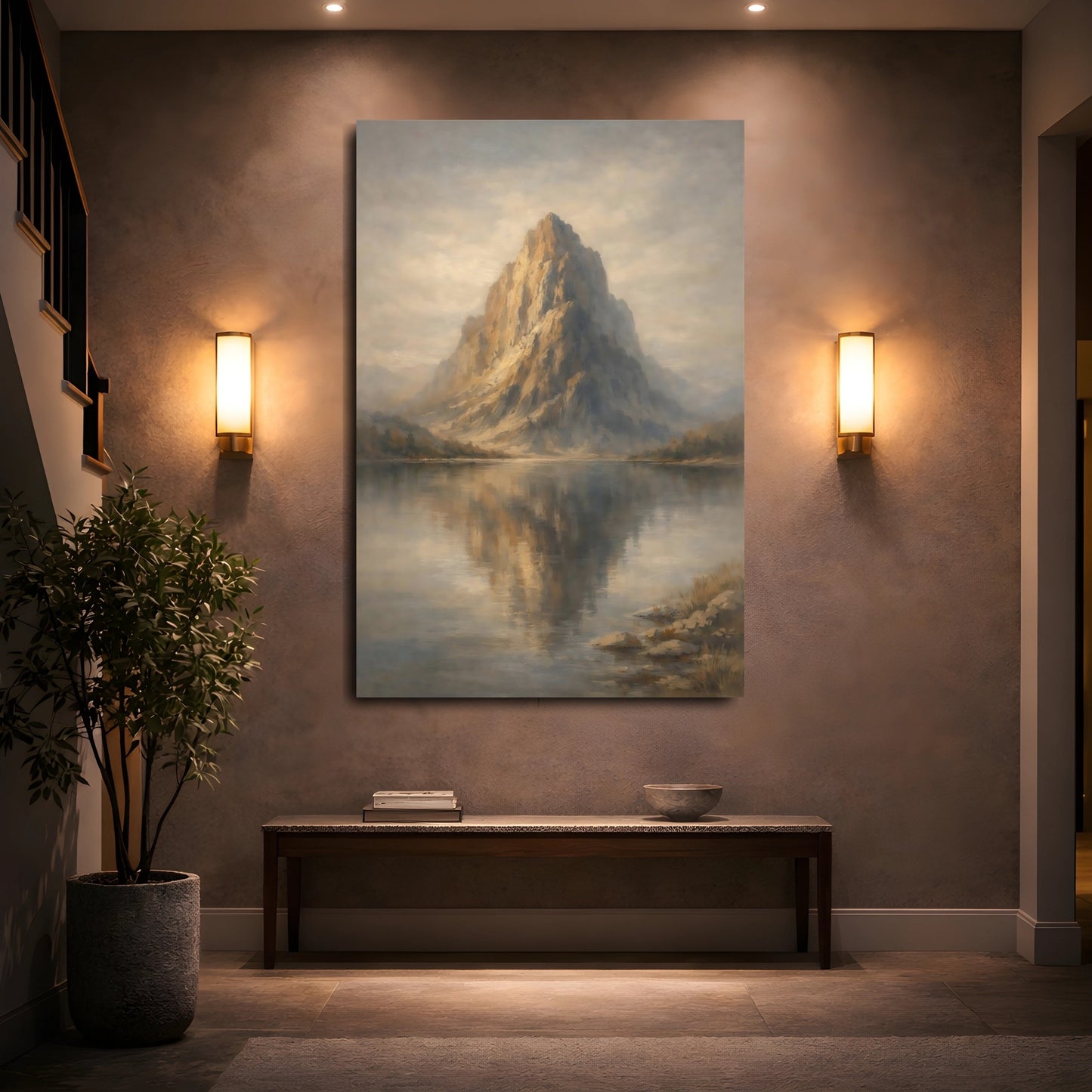 Mockup 4. Nature Mountain Lake Golden Mountain shown as stretched canvas wall art