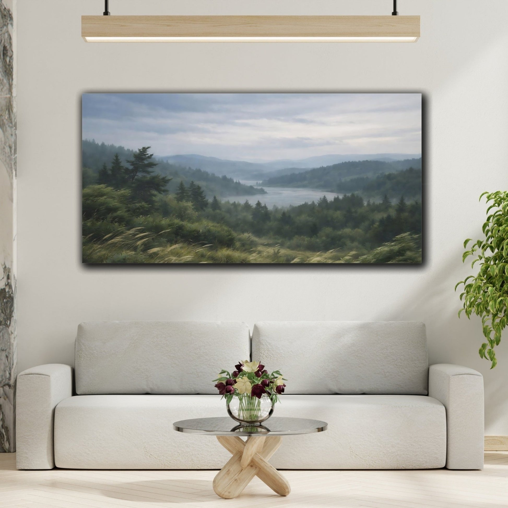 Nature Mountain Lake Green And Grey - Canvas Wall Art Print - YesArtYes