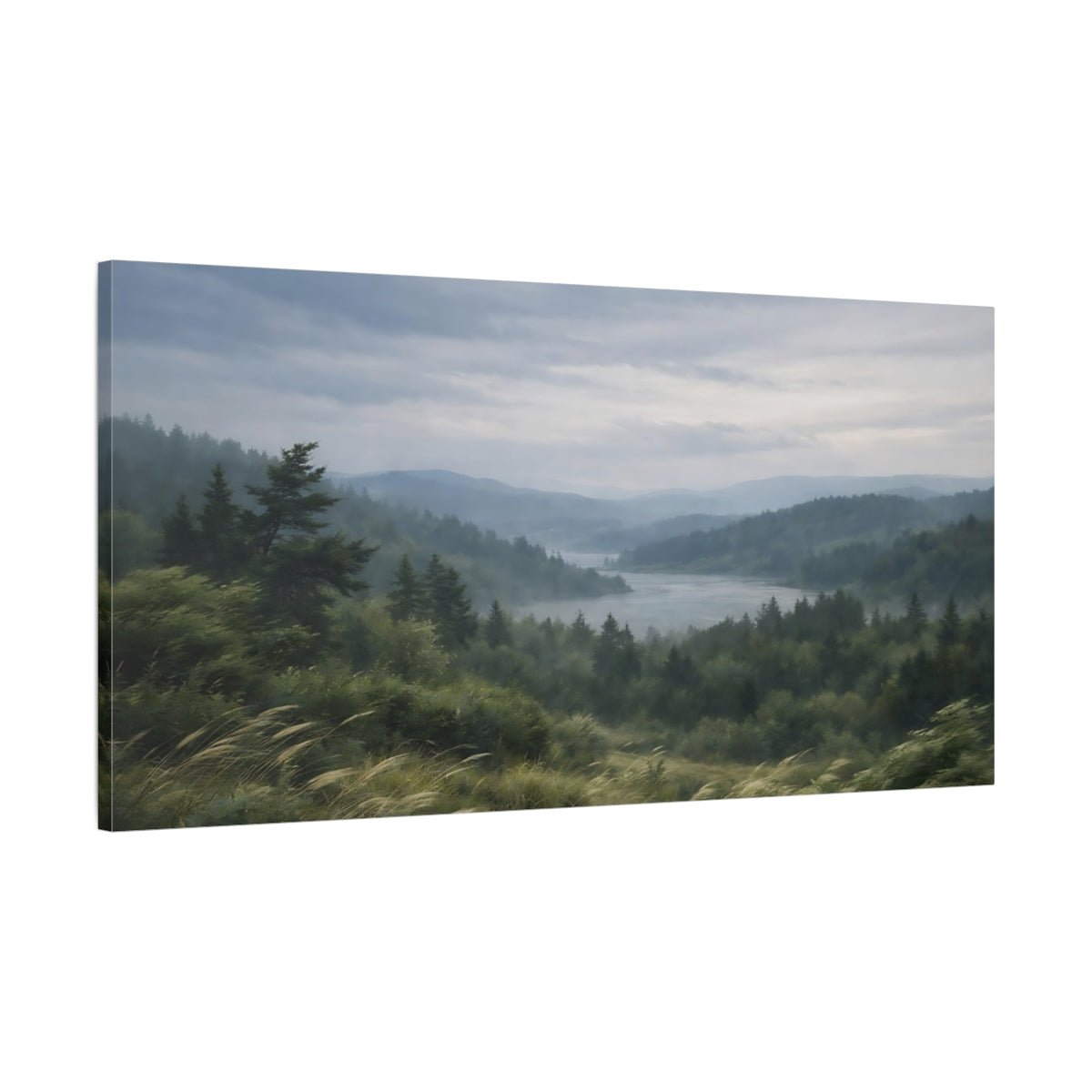 Nature Mountain Lake Green And Grey - Canvas Wall Art Print - YesArtYes