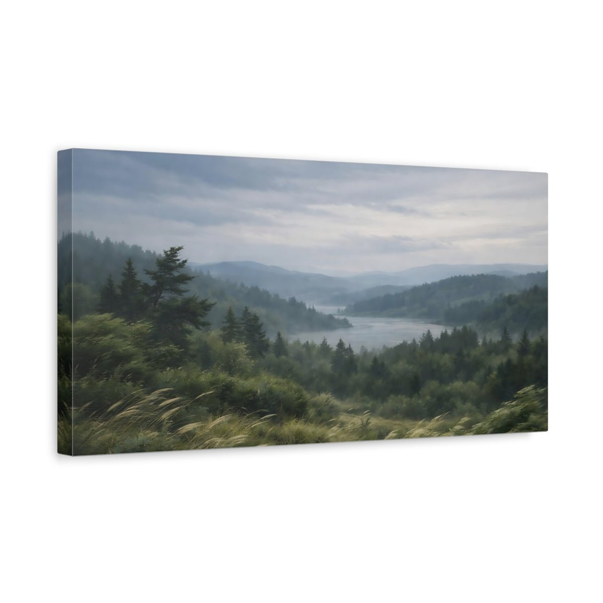 Nature Mountain Lake Green And Grey - Canvas Wall Art Print - YesArtYes