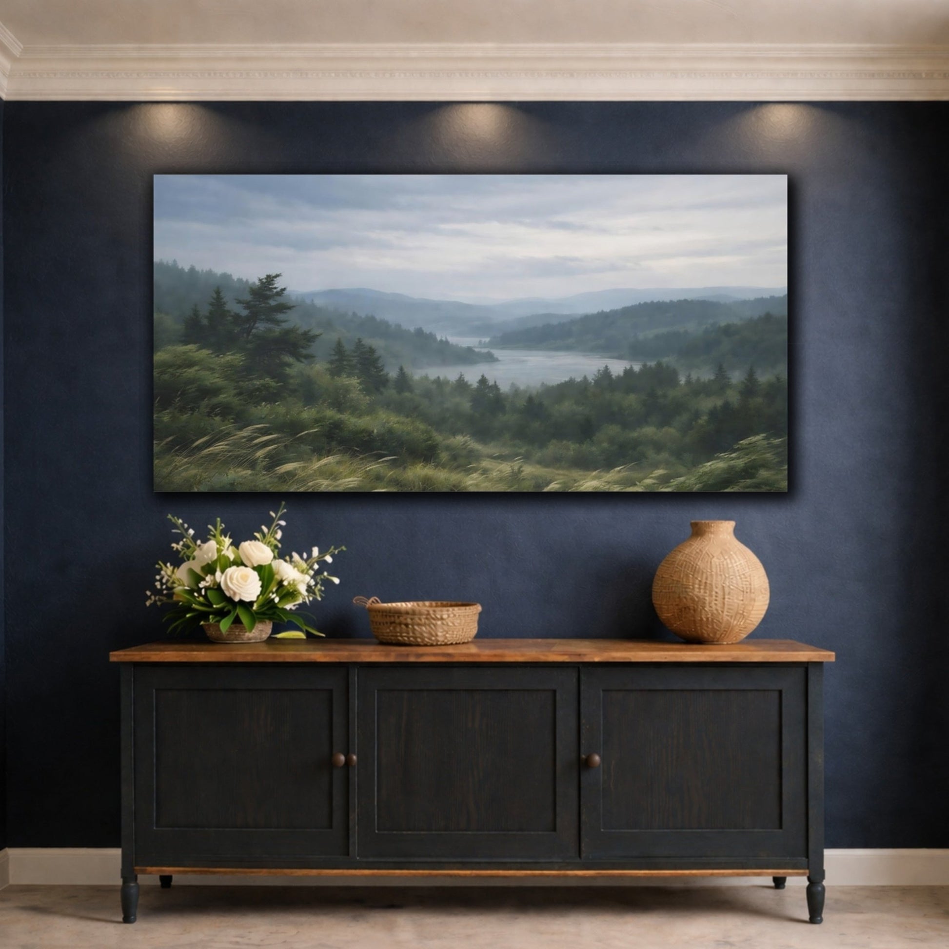 Nature Mountain Lake Green And Grey - Canvas Wall Art Print - YesArtYes