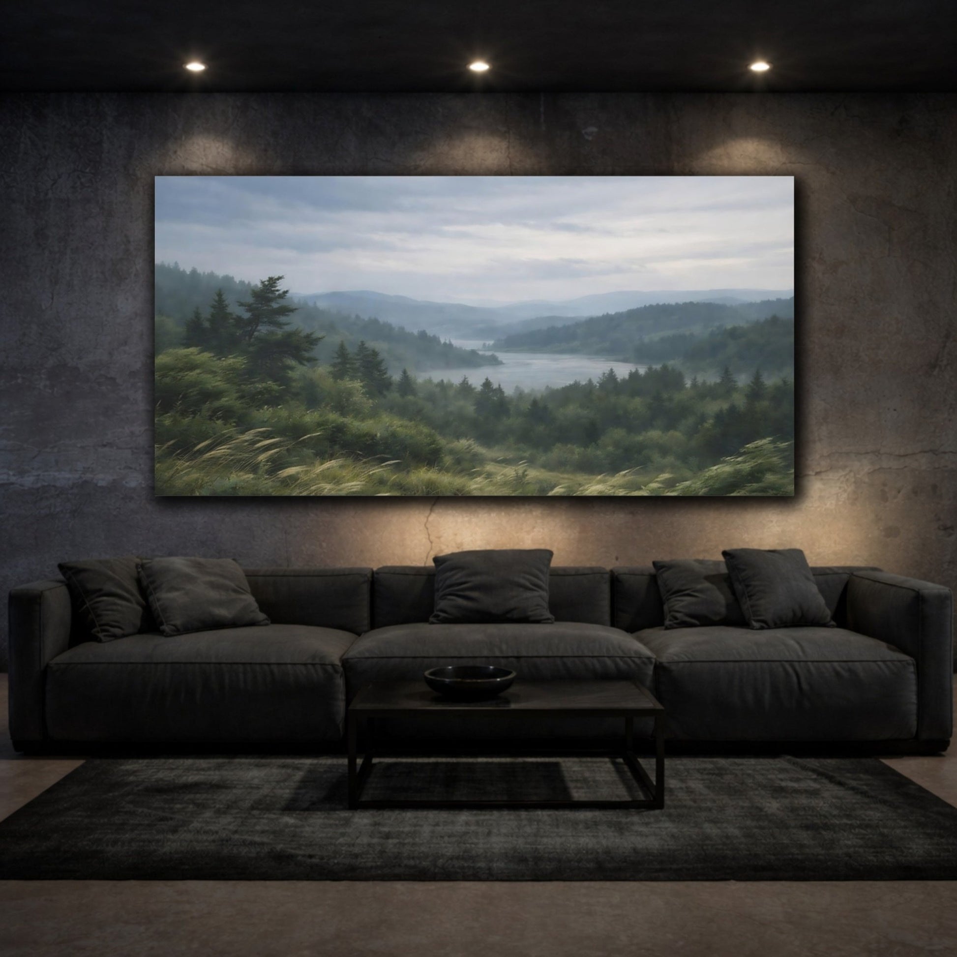 Nature Mountain Lake Green And Grey - Canvas Wall Art Print - YesArtYes