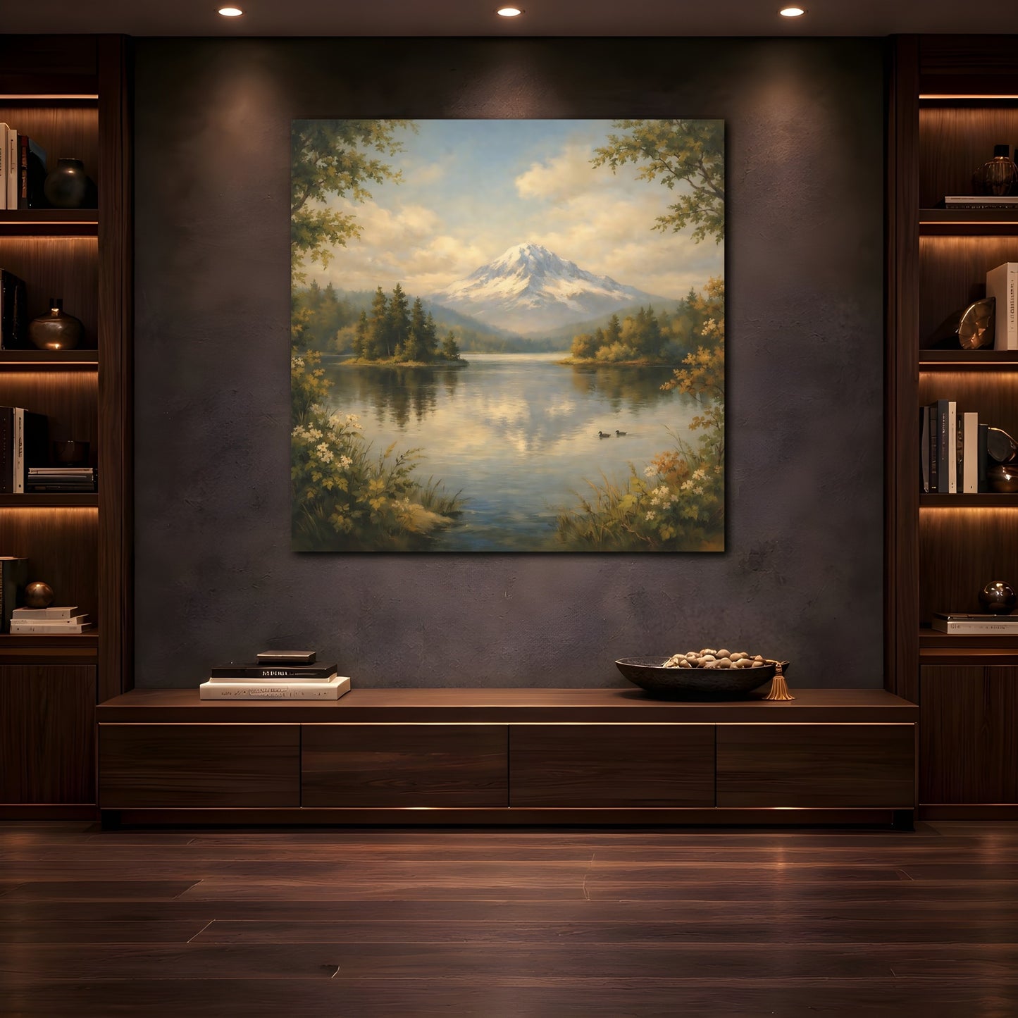 Mockup 4. Nature Mountain Lake Green Blue Landscape shown as stretched canvas wall art