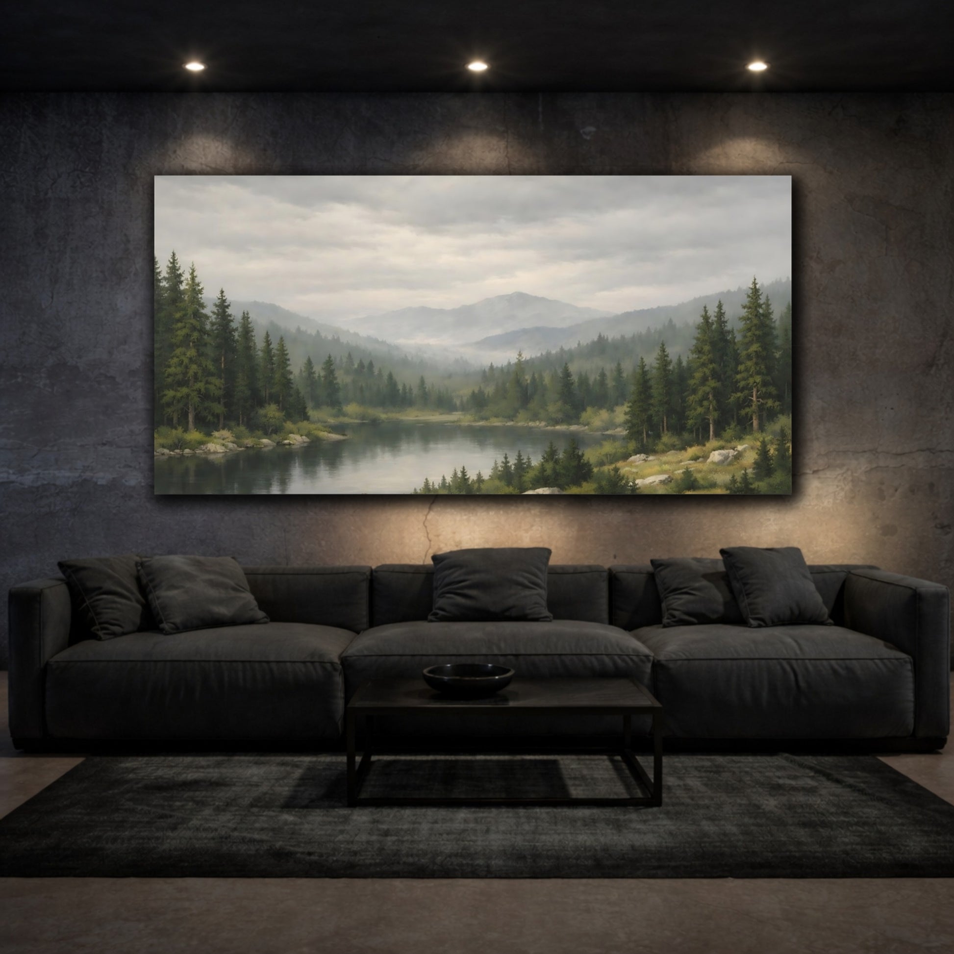 Mockup 2. Nature Mountain Lake Green Mountain Lake shown as stretched canvas wall art