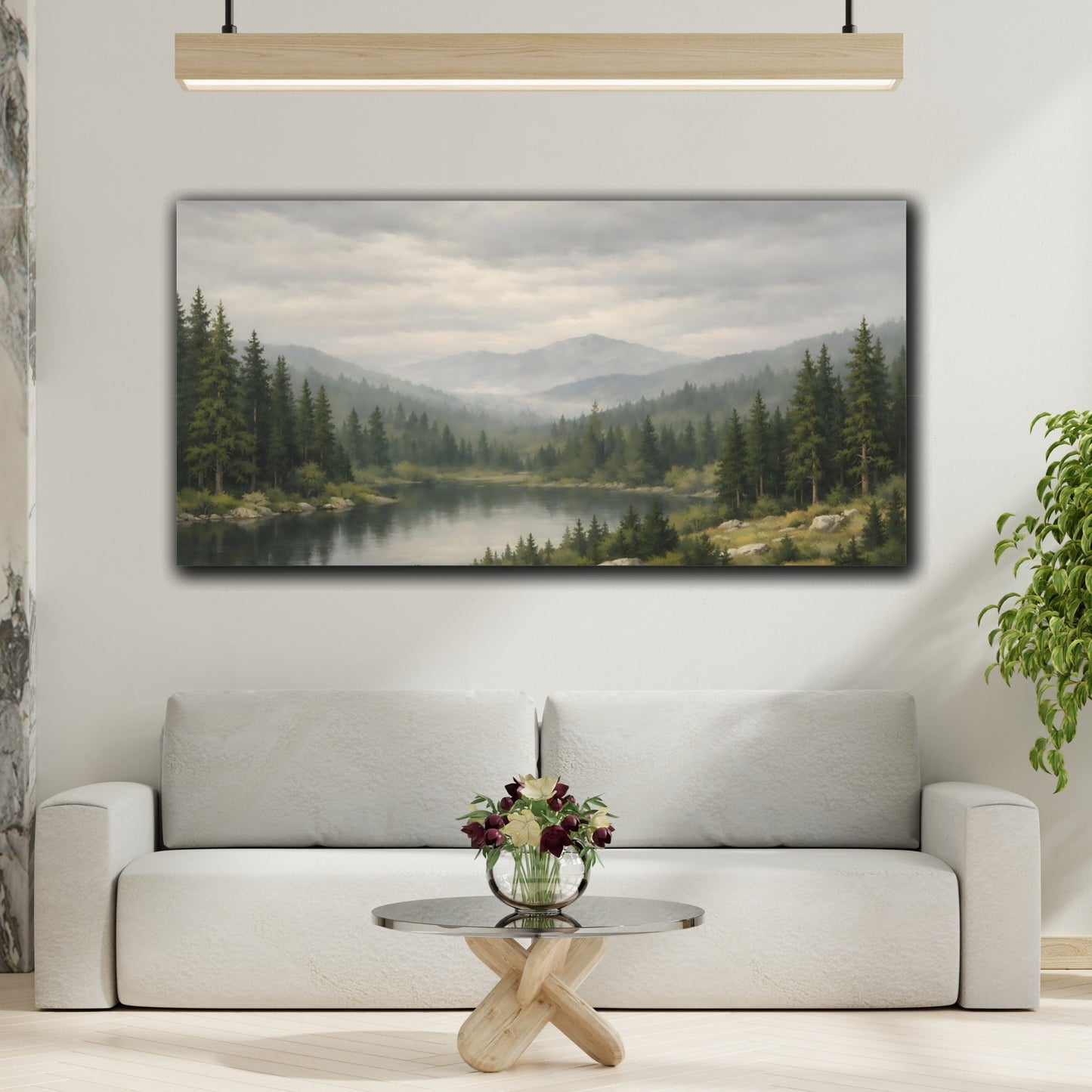 Mockup 3. Nature Mountain Lake Green Mountain Lake shown as stretched canvas wall art
