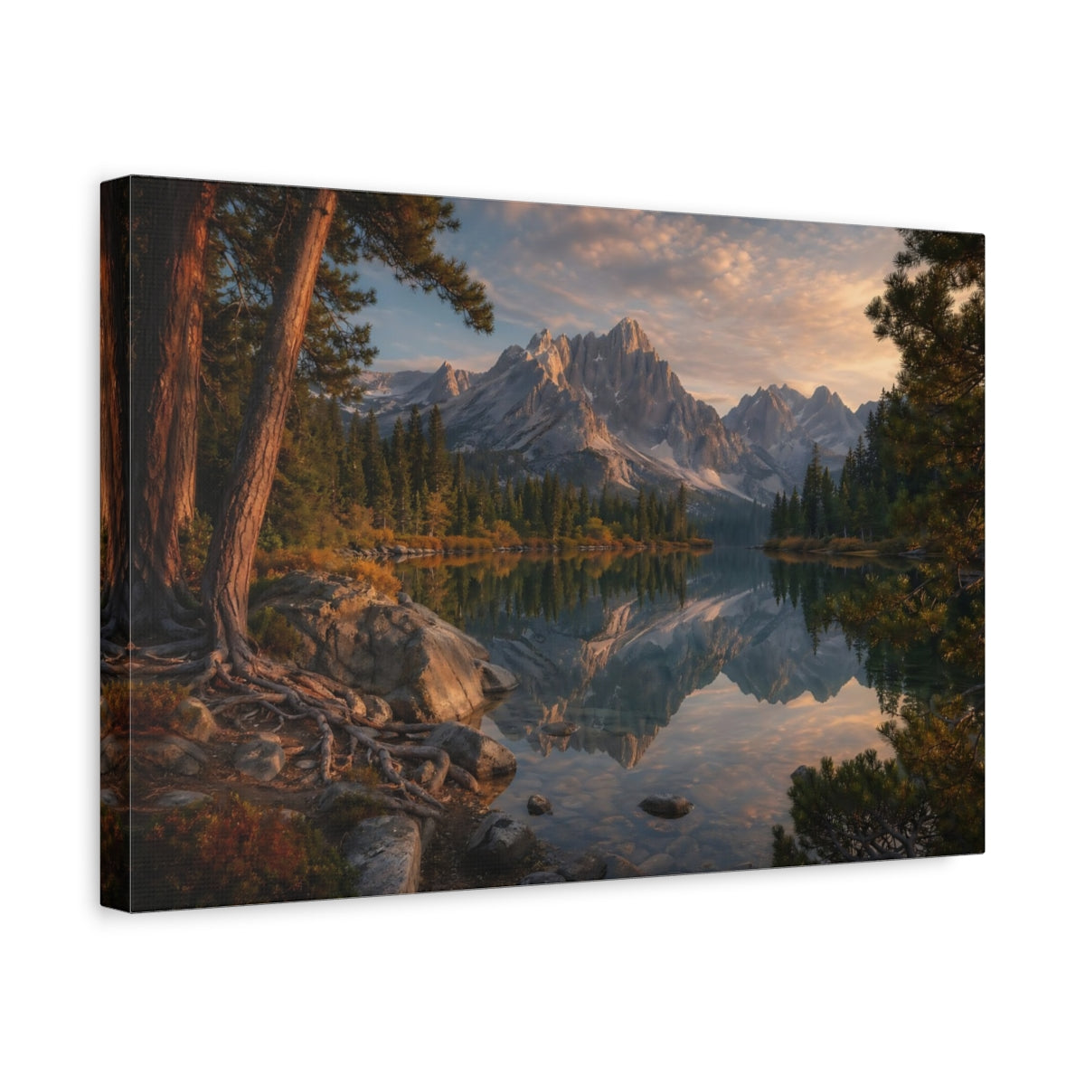 Side Mockup 4. Nature Mountain Lake Mountain Lake Landscape shown as stretched canvas wall art
