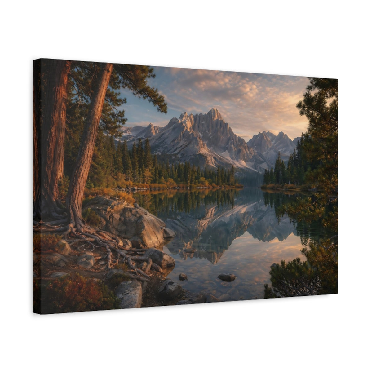 Side Mockup 3. Nature Mountain Lake Mountain Lake Landscape shown as stretched canvas wall art