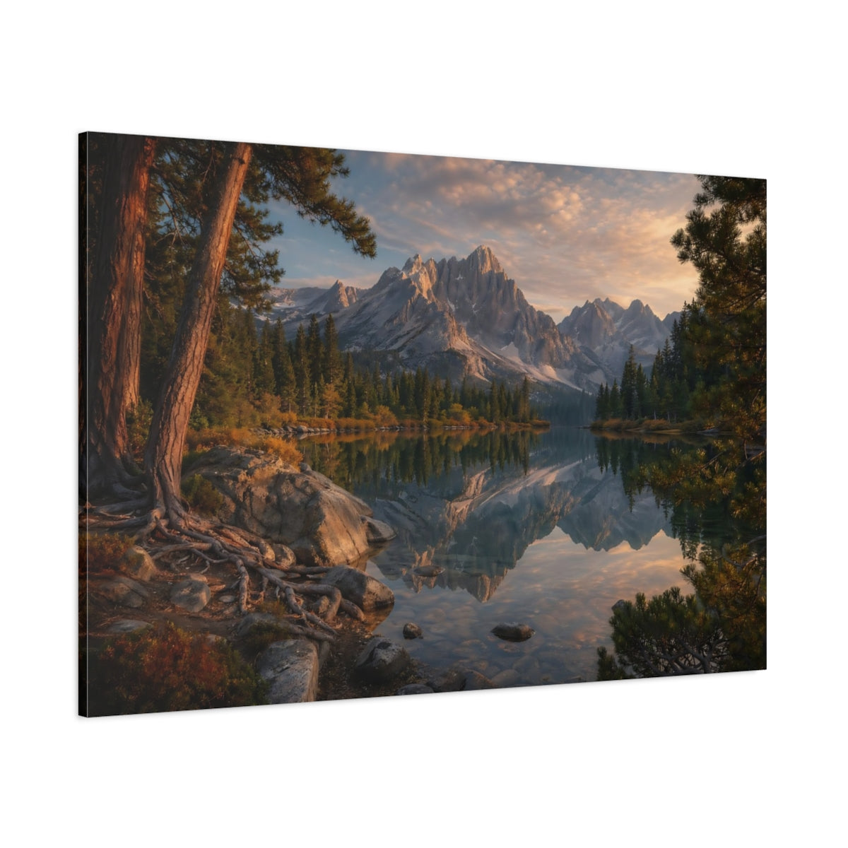 Side Mockup 1. Nature Mountain Lake Mountain Lake Landscape shown as stretched canvas wall art