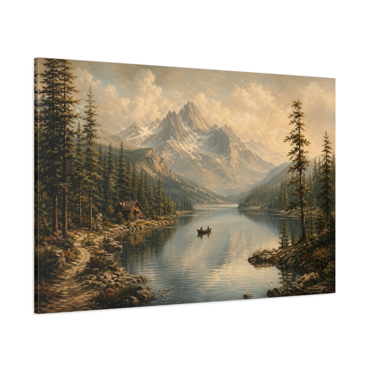 Side Mockup 1. Nature Mountain Lake Mountain Lake Landscape shown as stretched canvas wall art