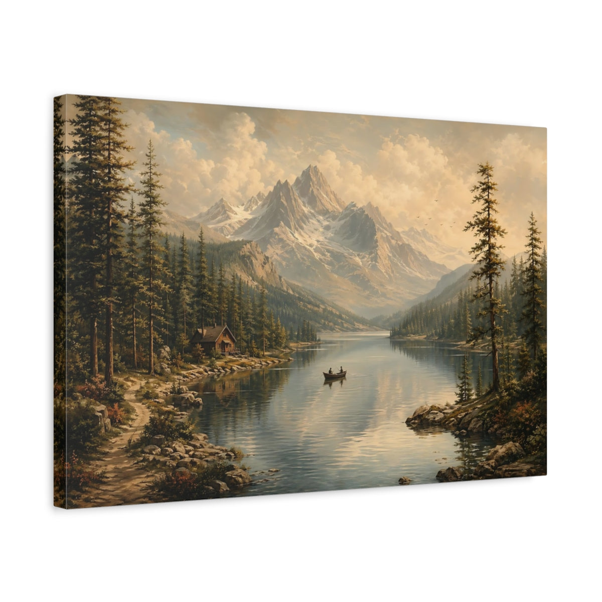 Side Mockup 3. Nature Mountain Lake Mountain Lake Landscape shown as stretched canvas wall art