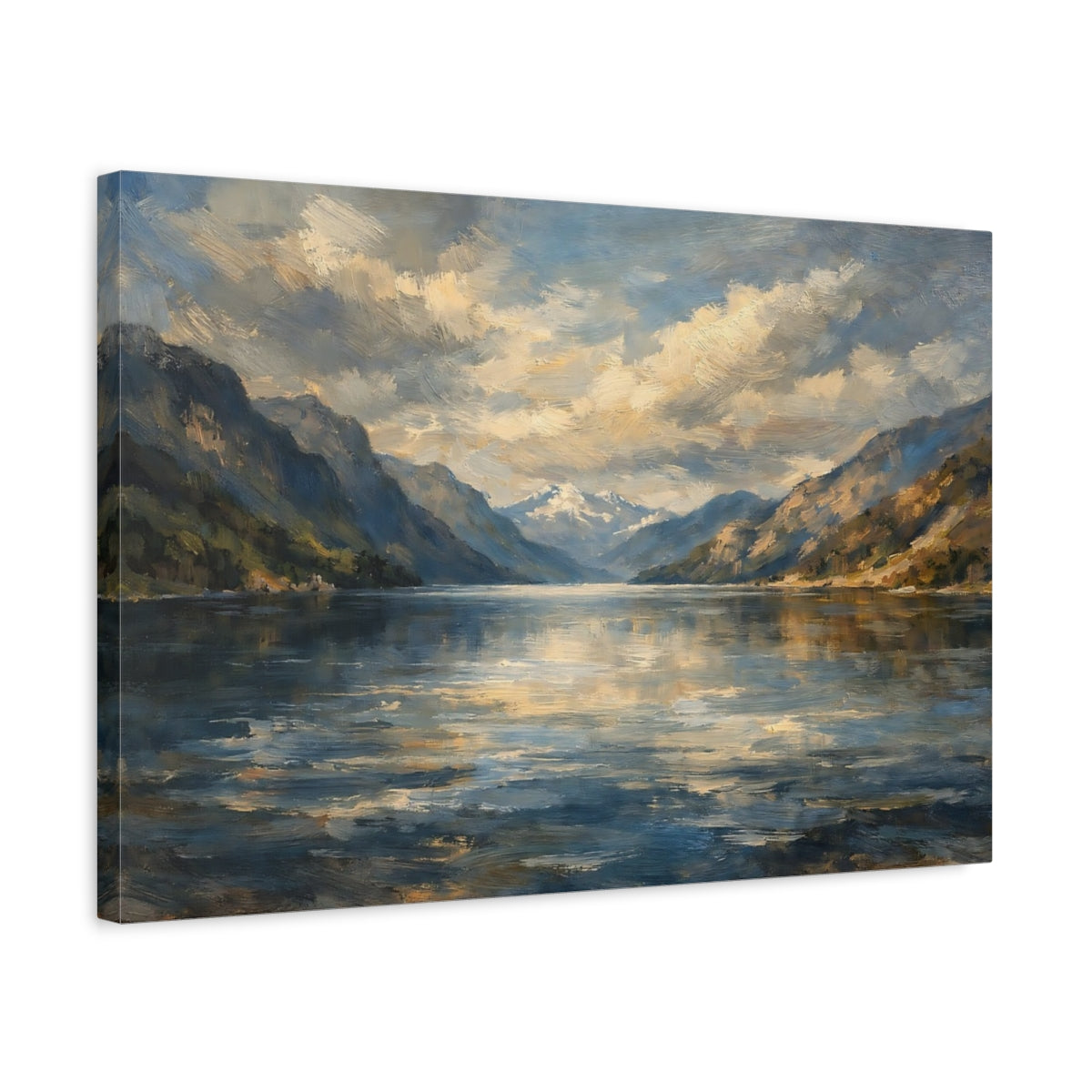 Side Mockup 3. Nature Mountain Lake Mountain Lake Landscape shown as stretched canvas wall art