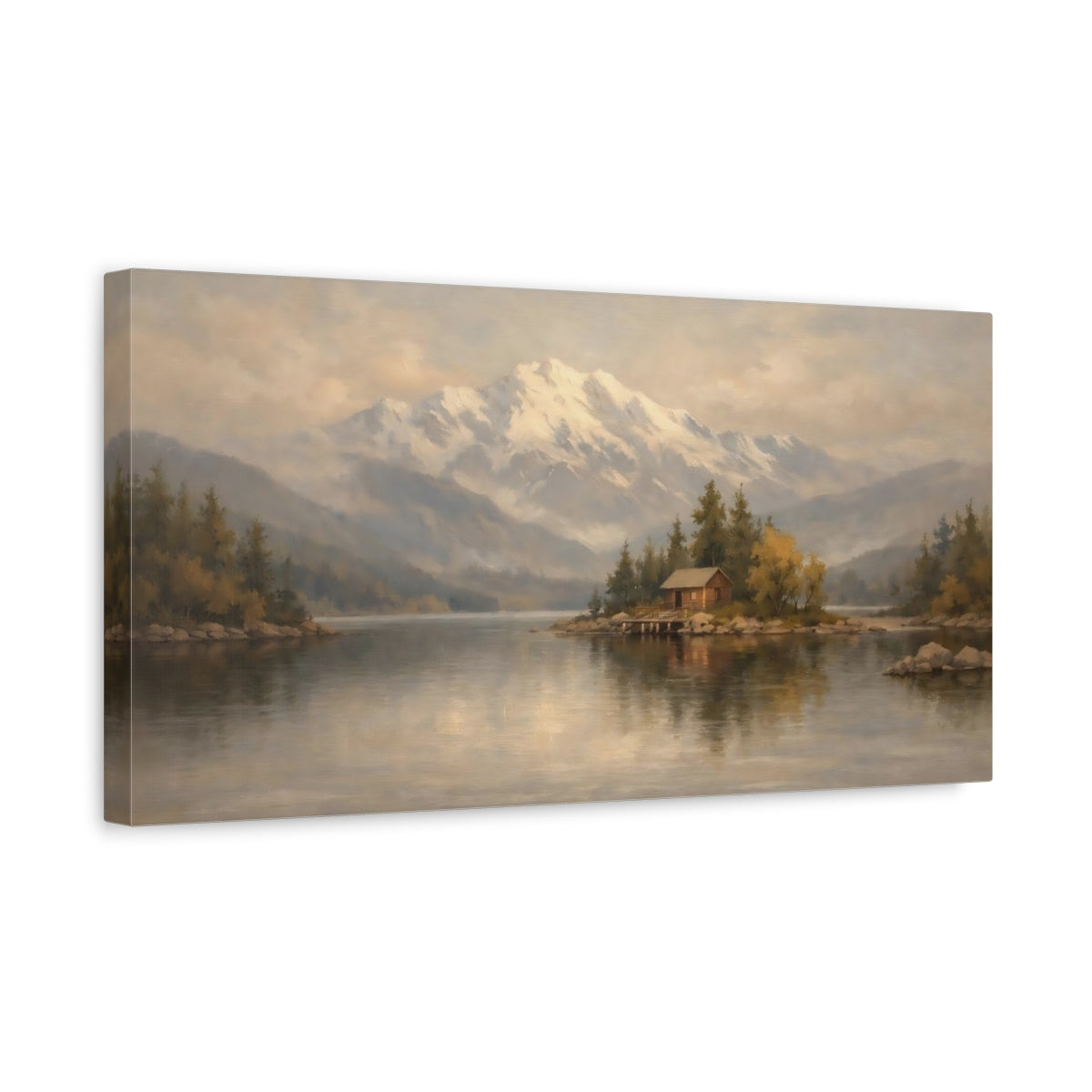 Side Mockup 3. Nature Mountain Lake Mountain Lake Landscape shown as stretched canvas wall art