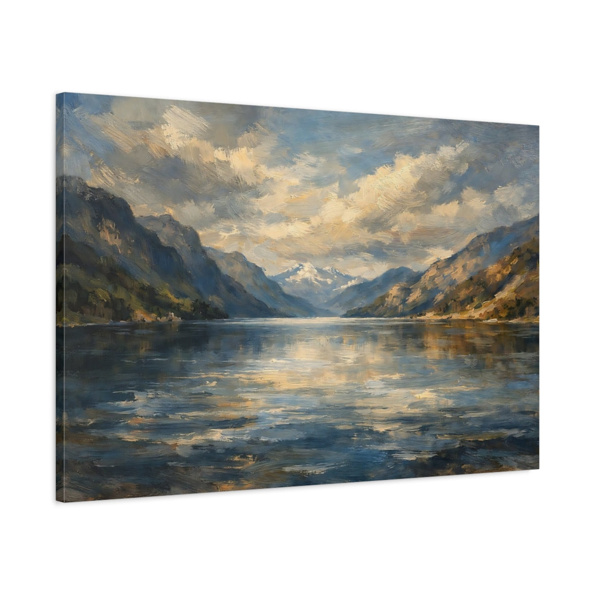 Side Mockup 1. Nature Mountain Lake Mountain Lake Landscape shown as stretched canvas wall art