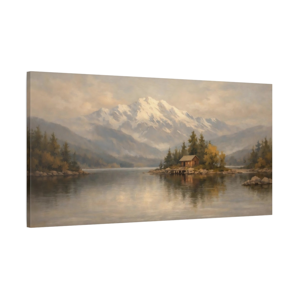 Side Mockup 1. Nature Mountain Lake Mountain Lake Landscape shown as stretched canvas wall art