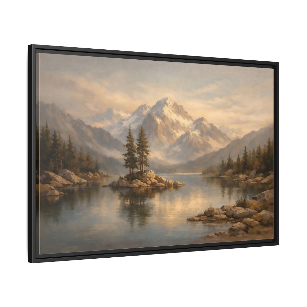 Side Mockup 13. Nature Mountain Lake Mountain Lake Landscape shown as stretched canvas wall art