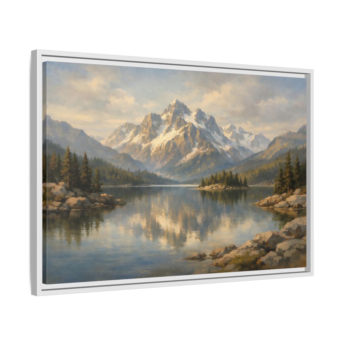 Side Mockup 10. Nature Mountain Lake Mountain Lake Landscape shown as stretched canvas wall art