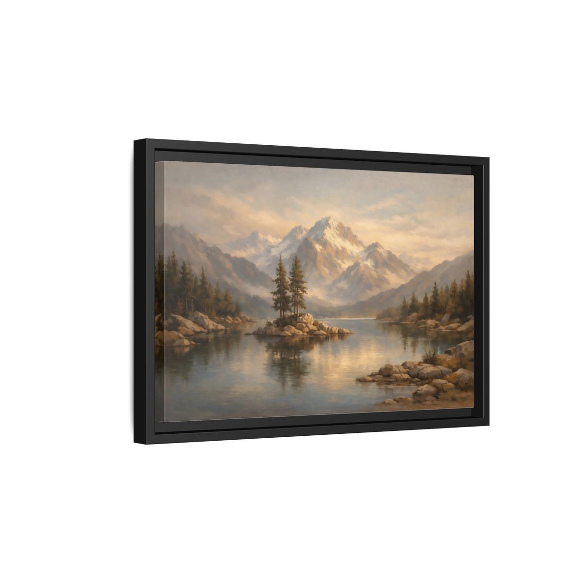 Side Mockup 6. Nature Mountain Lake Mountain Lake Landscape shown as stretched canvas wall art