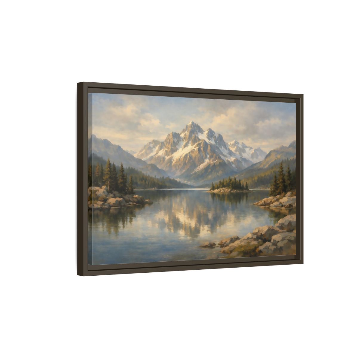 Side Mockup 2. Nature Mountain Lake Mountain Lake Landscape shown as stretched canvas wall art
