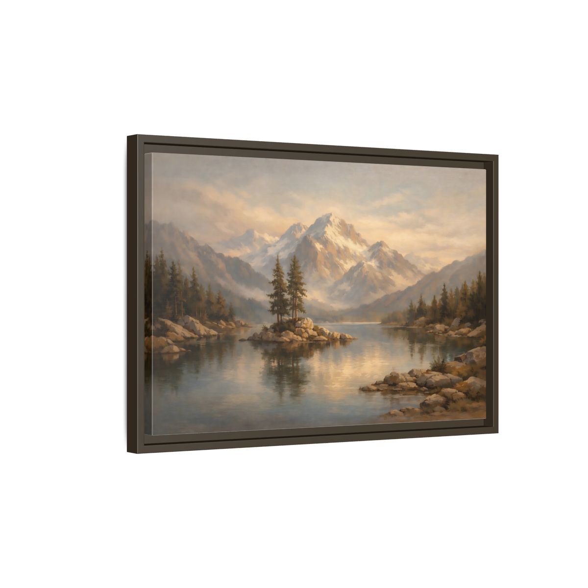Side Mockup 2. Nature Mountain Lake Mountain Lake Landscape shown as stretched canvas wall art