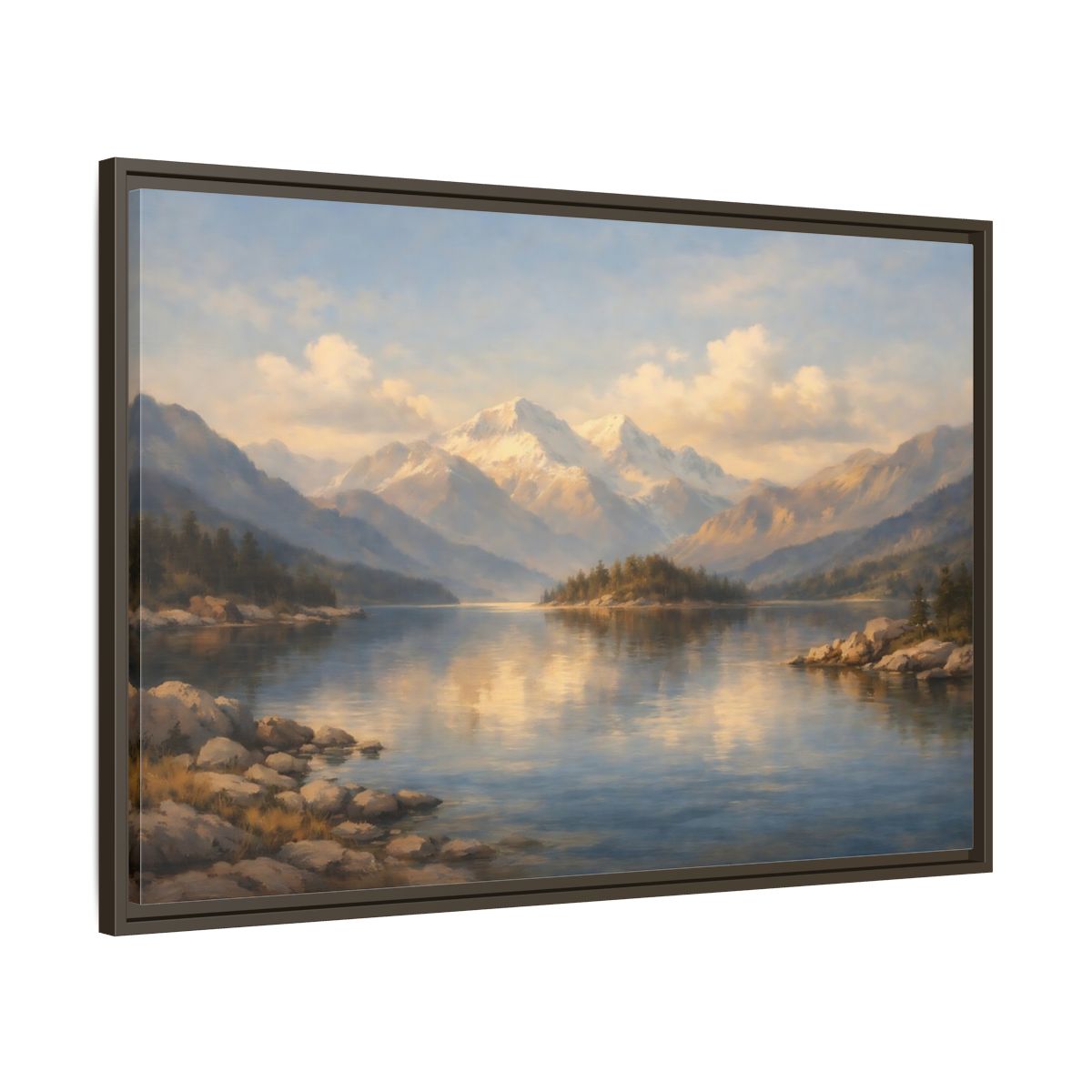 Side Mockup 9. Nature Mountain Lake Mountain Lake Landscape shown as stretched canvas wall art