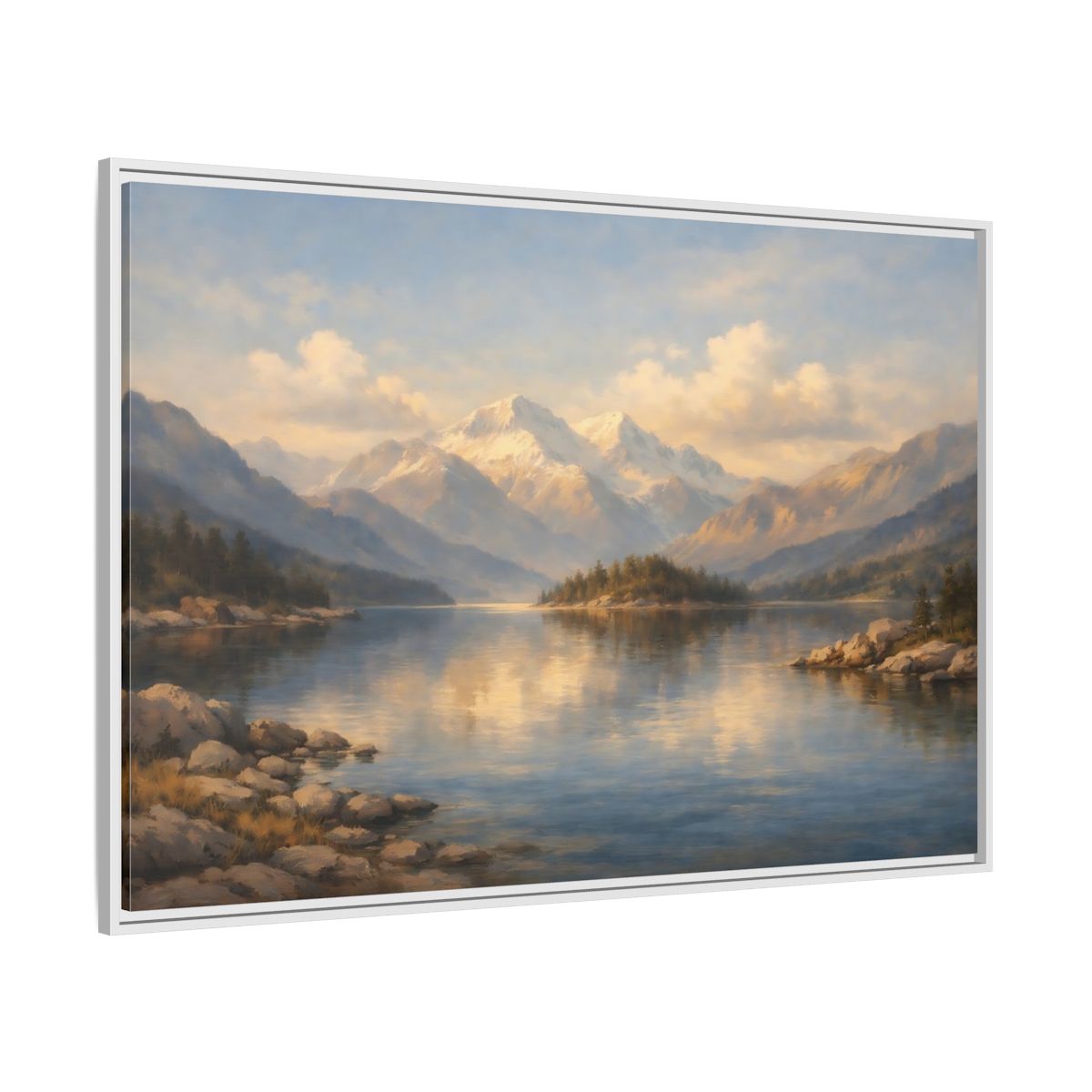 Side Mockup 7. Nature Mountain Lake Mountain Lake Landscape shown as stretched canvas wall art
