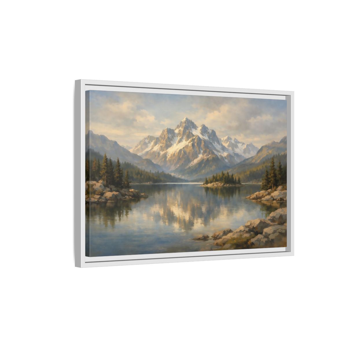 Side Mockup 1. Nature Mountain Lake Mountain Lake Landscape shown as stretched canvas wall art