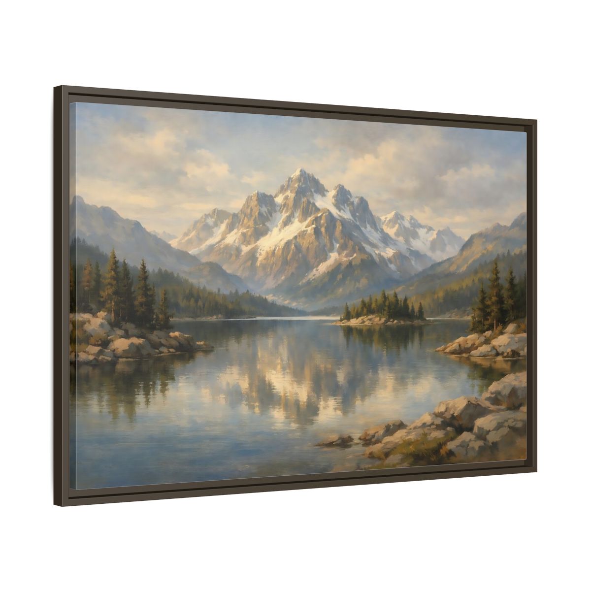 Side Mockup 9. Nature Mountain Lake Mountain Lake Landscape shown as stretched canvas wall art