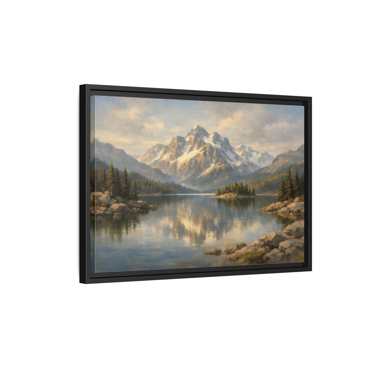 Side Mockup 3. Nature Mountain Lake Mountain Lake Landscape shown as stretched canvas wall art