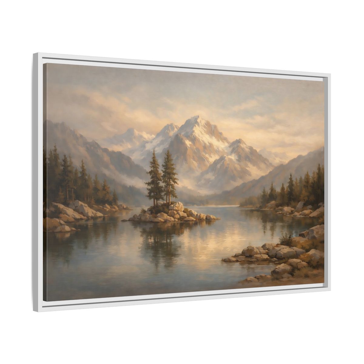 Side Mockup 8. Nature Mountain Lake Mountain Lake Landscape shown as stretched canvas wall art