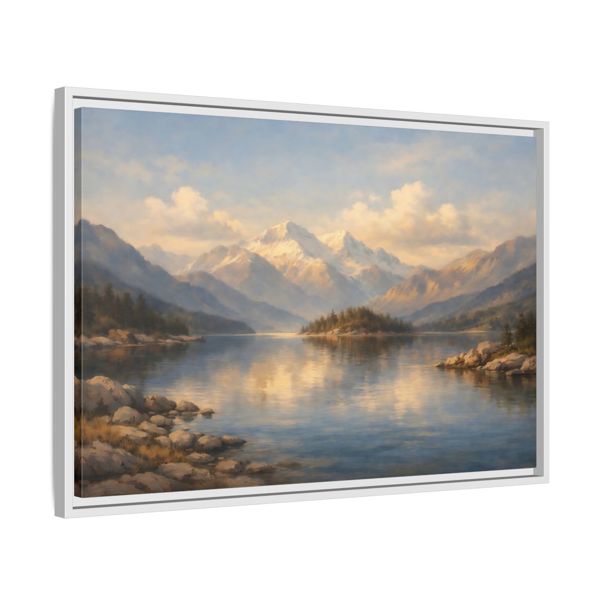 Side Mockup 10. Nature Mountain Lake Mountain Lake Landscape shown as stretched canvas wall art