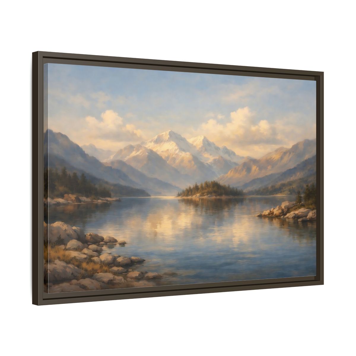 Side Mockup 11. Nature Mountain Lake Mountain Lake Landscape shown as stretched canvas wall art